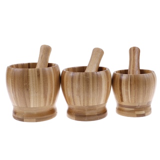 Wooden Mortar and Pestle Set Garlic Pugging Pot Herb Mill Crusher Grinding Bowl