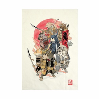 ผ้าแคนวาส พิมพ์ลาย 7 หมาซามูไร ไม่มีกรอบ ขนาด 34.5x48.5 ซม /7 Samurai Dog Fabric Art  Canvas No frame size 34.5x48.5 cm.