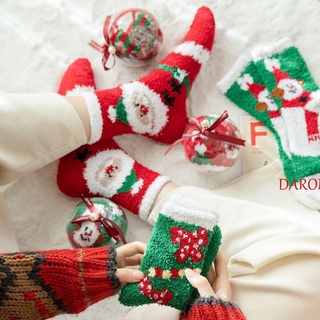 Daron ถุงเท้า ผ้ากํามะหยี่ ลายการ์ตูนซานตาคลอส สโนว์แมน น่ารัก เหมาะกับฤดูหนาว