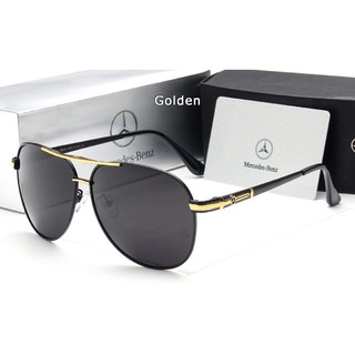 Polarized แว่นกันแดด แฟชั่น รุ่น Mercedes Benz MB 742 C-2 สีดำตัดทองเลนส์ดำ แว่นตา ทรงสปอร์ต วัสดุ Stainless
