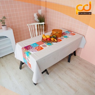 ปูโต๊ะ PW ยาว 2 เมตร  พื้นสีพาสเทล ลายMoroccan Style (PW195-R437-1) เนื้อเหนียว ทนทาน กันน้ำ กันลื่น by Plasdesign