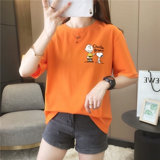 เสื้อทหาร แฟชั่นยูนิเซ็กซ์✓☾┋เสื้อยืดแขนสั้นพิมพ์ลายการ์ตูน Snoopy แฟชั่นสไตล์เกาหลีคอกลมหลวม 10 สี