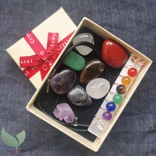 Chakra crystal Healing kits: หินจักระ 7 ก้อน, จี้หินอเมทิสต์ดิบธรรมชาติ, ซีลีไนต์สติ๊กห่อโดย Chakra crystal