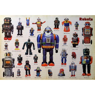 โปสเตอร์ ของเล่น หุ่นยนต์ สังกะสี โบราณ ROBOTS RETRO POSTER 24”x35” Inch Original Vintage Antique Toy 1960-1970