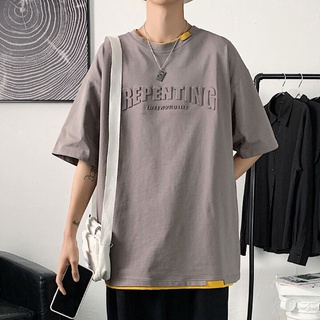 เสื้อยืดแขนสั้นลําลอง พิมพ์ลายตัวอักษร ทรงหลวม อเนกประสงค์ แฟชั่นฤดูร้อน สําหรับผู้ชาย