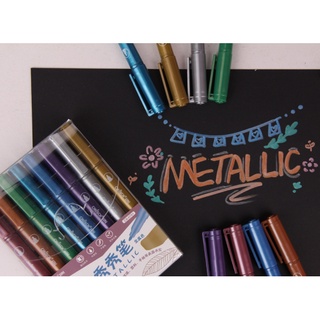 [ยี่ห้อ CHOSCH] ปากกามาร์คเกอร์ Metallic มี8สี หัวกระสุน สีเมทัลลิค เขียนบนกระดาษดำได้ Metallic Pen ตกแต่ง CSH761