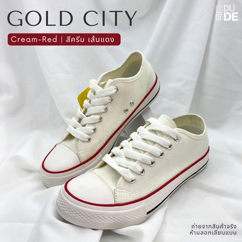 รองเท้าผ้าใบโกลด์ซิตี้-gold-city-รุ่น1207-สีแดง-ดำเส้นขาว-ดำแถบขาว-ครีม-เบอร์36-45-ผ้าใบแบบผูกเชือก-ทรงคอนเวิส