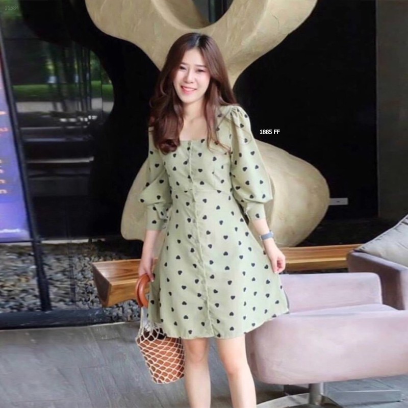 cl1885-dress-เดรสสั้นติดกระดุมหน้า-ปลายแขนติดกระดุม