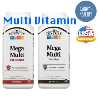 พร้อมส่ง 21st Century, Mega Multi, For Men, For Women, Multivitamin &amp; Multimineral, 90 Tablets วิตามินรวม อาหารเสริม