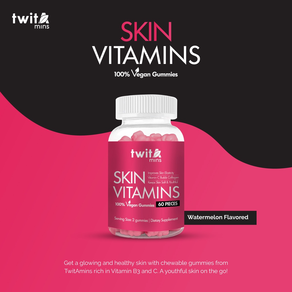ภาพหน้าปกสินค้าTwitamins Skin Vitamin Gummies - วิตามิน บำรุงผิว วิตามินซีคลอลาเจนให้ผิวสวย ขวดสีชมพู (1 กระปุก มี 60 เม็ด) จากร้าน twitaminsofficial บน Shopee