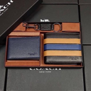 COACH (3007) 3-IN-1 WALLET WITH VARSITYSTRIPE WITH KEY FOB LIMITED BOX