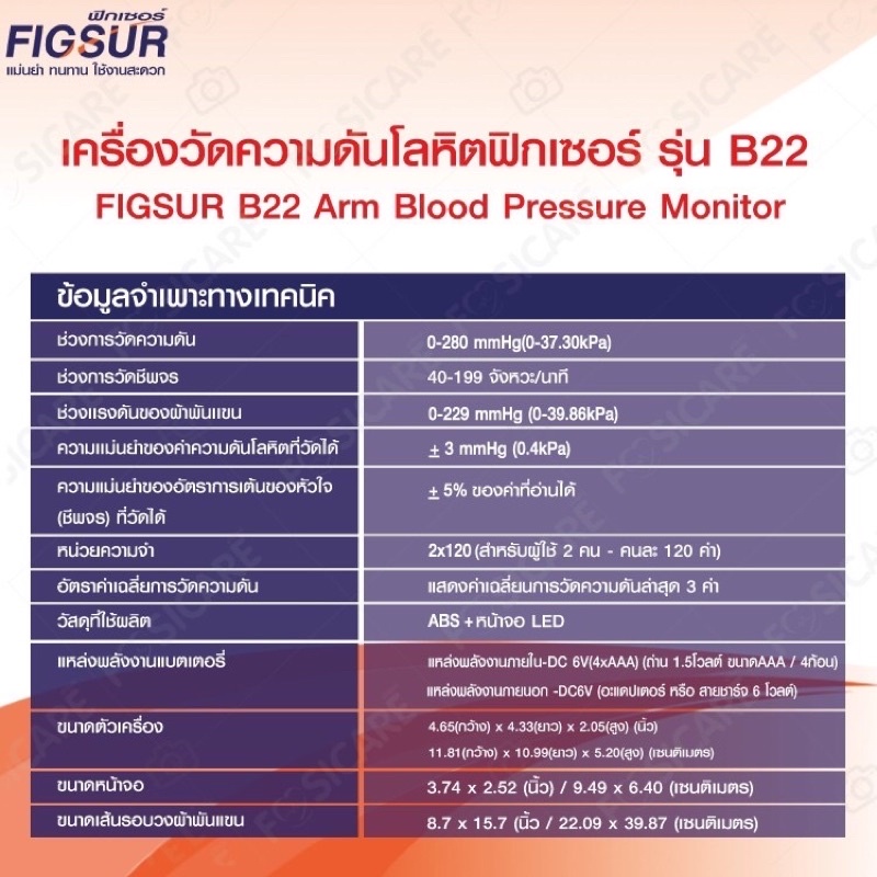 เครื่องวัดความดันอัตโนมัติ-เสียงภาษาไทย-figsur-รุ่น-b22