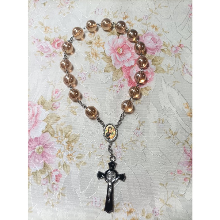 1-สายประคำ-คาทอลิก-ออโรร่า-12-มม-แบบ-15-เม็ด-กางเขนดำ-aurora-catholic-rosary-12-mm-15-beads-black-cross