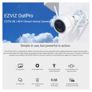 Ezviz 3MP รุ่น C3TN Color Wi-Fi Camera H.265  กล้องวงจรปิดภายนอกมาตรฐานสากล กันน้ำ กันฝุ่น