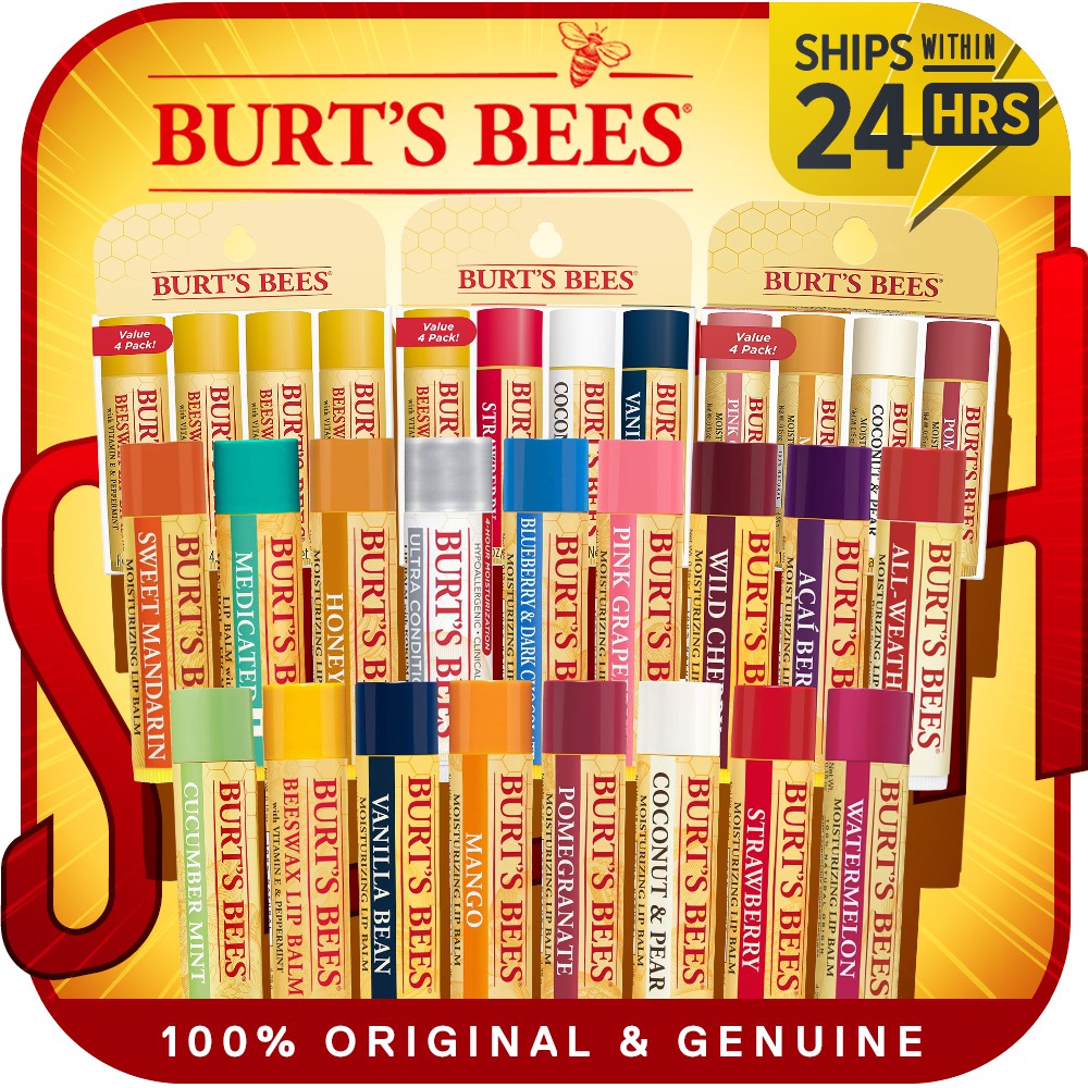 Burt's Bees ลิปบาล์ม รสหลากหลาย ยาปรับสภาพผิว ทุกสภาพอากาศ ของแท้
