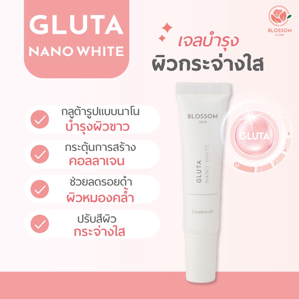 ภาพหน้าปกสินค้าเจลบำรุงผิวกระจ่างใส Blossom Gluta Nano White รูปแบบนาโน ช่วยบำรุงผิวขาวล้ำลึก จากร้าน blossomclinic บน Shopee