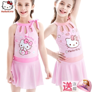 ชุดว่ายน้ำเด็กผู้หญิง hellokitty ครีมกันแดดแห้งเร็วแยกเด็กวัยกลางคนกระโปรงนักเรียนอุปกรณ์ว่ายน้ำน่ารัก