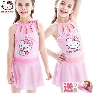 ชุดว่ายน้ำเด็กผู้หญิง hellokitty ครีมกันแดดแห้งเร็วแยกเด็กวัยกลางคนกระโปรงนักเรียนอุปกรณ์ว่ายน้ำน่ารัก