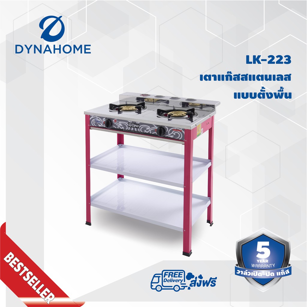 dyna-home-รุ่น-lk-223-ผ่อนชำระ-0-เตาแก๊สสแตนเลสหัวคู่-หัวเตาเหล็กหล่อ-แบบตั้งพื้น-ขาสี