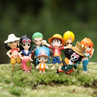 โมเดลตุ๊กตา One Piece Luffy Zoro Sanji Nami Robin Chopper Boa Brook Frank ขนาดเล็ก สําหรับตกแต่งบ้านตุ๊กตา 8 ชิ้น