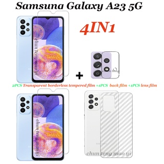 (4 In 1) ฟิล์มกระจกนิรภัยใส ไร้ขอบ 1 ชิ้น ฟิล์มด้านหลัง 1 ชิ้น เลนส์กล้อง 1 ชิ้น สําหรับ Samsung Galaxy A53 5G A73 5G A23 5G A33 5G A13 5G A22