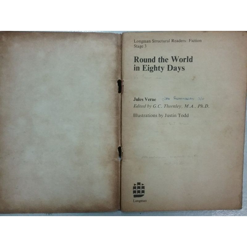 หนังสือนอกเวลาภาษาอังกฤษในเครือlongman-พิมพ์ในฮ่องกง-1977-round-the-world-in-80-days-jules-verneหนังสือหายาก-หนังสือสะสม