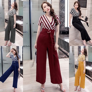 AK 8575 Jumpsuit จั้มสูทคอวีไขว้แขนสั้น