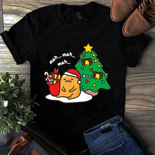 เสื้อยืดผ้าฝ้าย เสื้อยืดคริสต์มาสPrint Wear Meh Meh Meh Gudetama Gift Of Christmas Tree Santa Hat Xmas Gift Mens  o