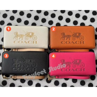 Coach C3548 กระเป๋าสตางค์แบบยาวมีซิปรอบ มีม้าและรถม้า กระเป๋าถือสตรี Accordion Purse Phone Wristlet 3548