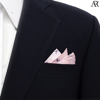 ANGELINO RUFOLO Pocket Square(ผ้าเช็ดหน้าสูท) ผ้าไหมทออิตาลี่คุณภาพเยี่ยม ดีไซน์ Flamingo สีโอรส/กรมท่า/น้ำเงิน