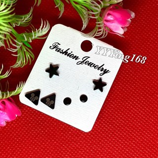 YYY ต่างหู set 3 คู่ สแตนเลส สีดำ สุดคูล ใส่ได้ทุกวัน