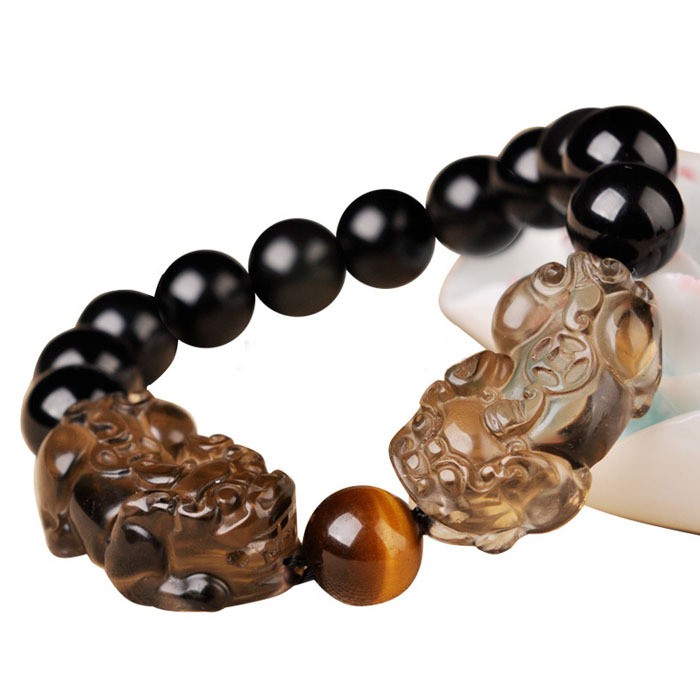 obsidian-สร้อยข้อมือ-สองหัว-นําโชค-เงินนําโชค-หลีกเลี่ยงปี่เซียะชั่วร้าย