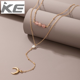 Clavicle Chain Frosty Long Double Pearl Moon Necklace Creative Pendant for girls for women low