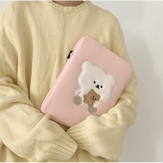 กระเป๋าใส่แล็ปท็อป ลายหมีน่ารัก สไตล์เกาหลี ขนาด 11 นิ้ว 13 นิ้ว