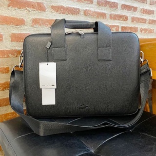 Lacoste Mens Soft Mate Matte Full-Grain Leather Computer Bag แท้💯 ส่งฟรี