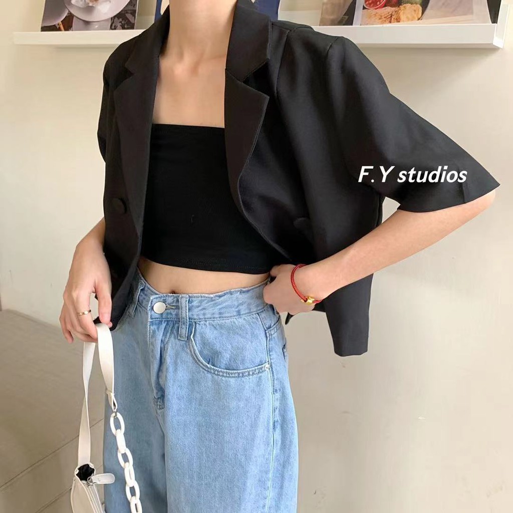 ภาพสินค้า𝙁.𝙔 𝙨𝙩𝙪𝙙𝙞𝙤𝙨  พร้อมส่ง NO.102 เสื้อสูท เสื้อ2ชิ้น เสื้อครอปสูท+เสื้อเกาะอก สีพื้น สไตล์เกาหลี มี3สี สำหรับผู้หญิง จากร้าน f.y_studios บน Shopee ภาพที่ 2