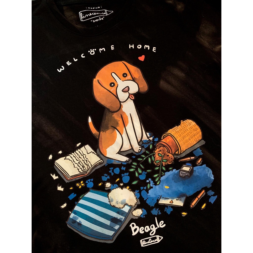 s-5xl-beagle-welcome-home-dog-on-black-t-shirt-เสื้อยืด-พรีเมี่ยม-สีดำ-ลายน้องหมาบีเกิล