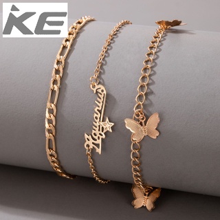 Jewelry Multi-Ange Letter L Anklet Three-piece Temperament Alloy Butterfly Anklet for girls fo