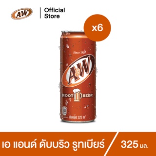 เอ แอนด์ ดับบลิว น้ำอัดลม กลิ่นรูทเบียร์ 325 มล. 6 กระป๋อง A&amp;W Soft Drink 325ml Pack 6