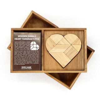 เกมไม้แทนแกรมหัวใจ Double Heart Tangram with card (white) ของเล่นไม้ ฝึกสมอง เสริมพัฒนาการ wooden jigsaw puzzles for kid