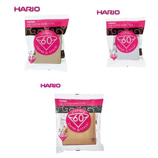 Hario V60 สำหรับกาแฟดริป 100 แผ่น สีขาว และสีน้ำตาล เบอร์ 01 และ 02