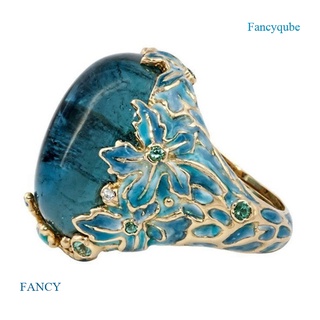 Fancy แหวนเพชรไพลิน พลอยธรรมชาติ 18K เคลือบทองคําบริสุทธิ์ ลายดอกไม้ สีฟ้า หรูหรา