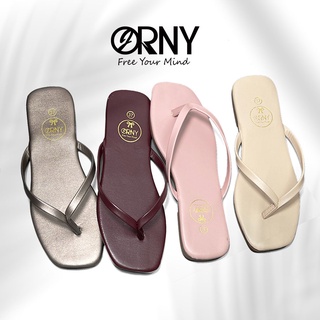 ORNY(ออร์นี่) ® Defect Sale!! ⭐️ มีตำหนิ  ✨ พื้นยางแท้ รองเท้าแตะแบบหนีบหนังเทียม สวยทุกสี OY73