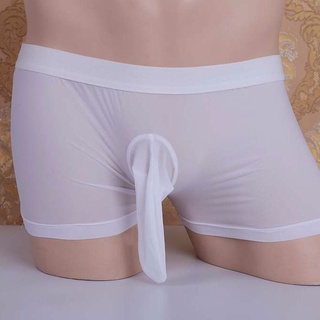 สินค้า ☼ชายชุดชั้นในผ้าไหมน้ำแข็งใสชายช้าง JJ ชุดกางเกงบ็อกเซอร์แบบไม่เปิดเซ็กซี่กางเกงขาสั้นซีทรูบางเฉียบ