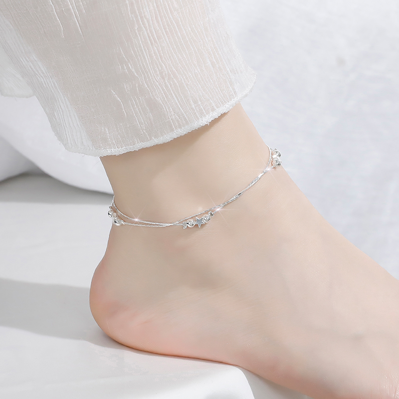 รูปภาพสินค้าแรกของสร้อยข้อเท้า Korea Star Bead Anklet for Women Girl Fashion Multi Layered Silver Foot Chain Beach Sandals Jewelry Gifts
