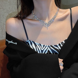 🔥Hot Sale / niche high-end sexy super flash rhinestone tassel necklace dress accessories