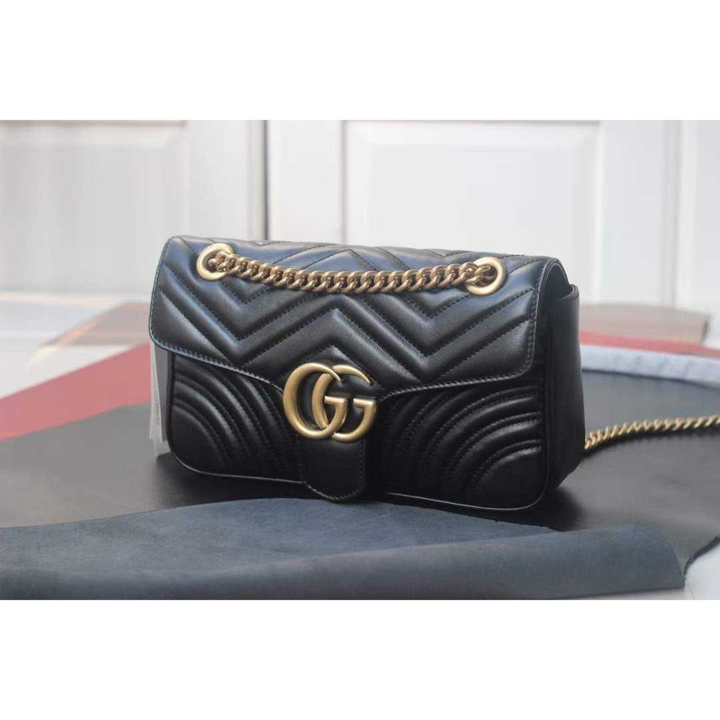 GUCCI GG Marmont Small Matelasse Leather Crossbody Bag Black 443497