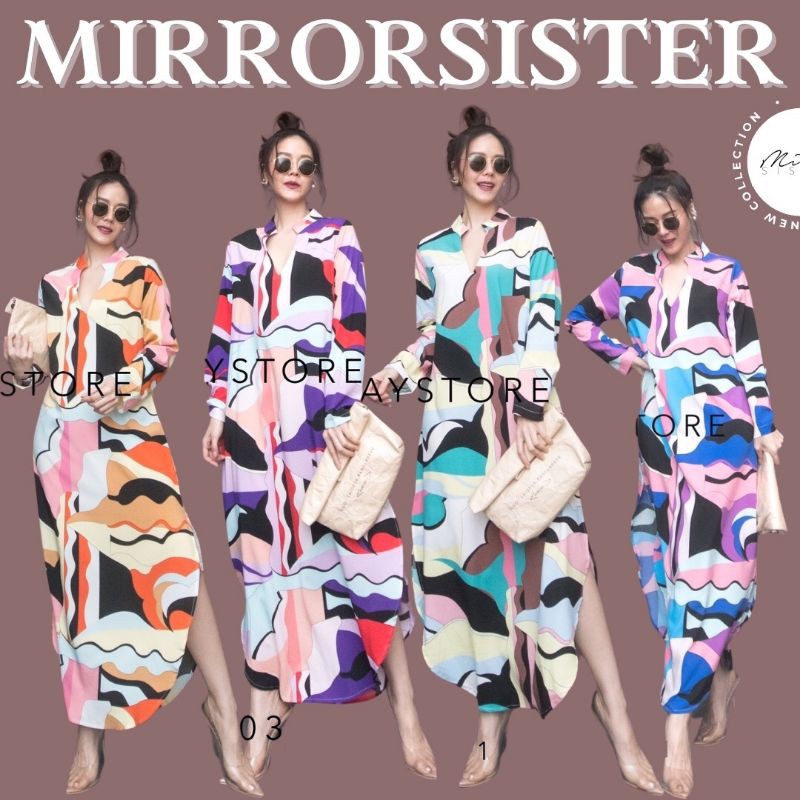 ป้าย-mirrorsister-เดรสยาวคอจีนแขนยาว-ปริ้นซ์กราฟฟิค