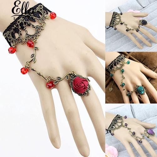 ราคาและรีวิวRetro Gothic ผู้หญิงสร้อยข้อมือดอกไม้มือสร้อยข้อมือสร้อยข้อมือ