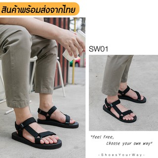 ภาพหน้าปกสินค้ารองเท้าแตะรัดส้น ใส่ได้ทั้งผู้ชาย ผู้หญิง สไตล์เกาหลี ญี่ปุ่น รองเท้าแตะแฟชั่น <SW01> ที่เกี่ยวข้อง